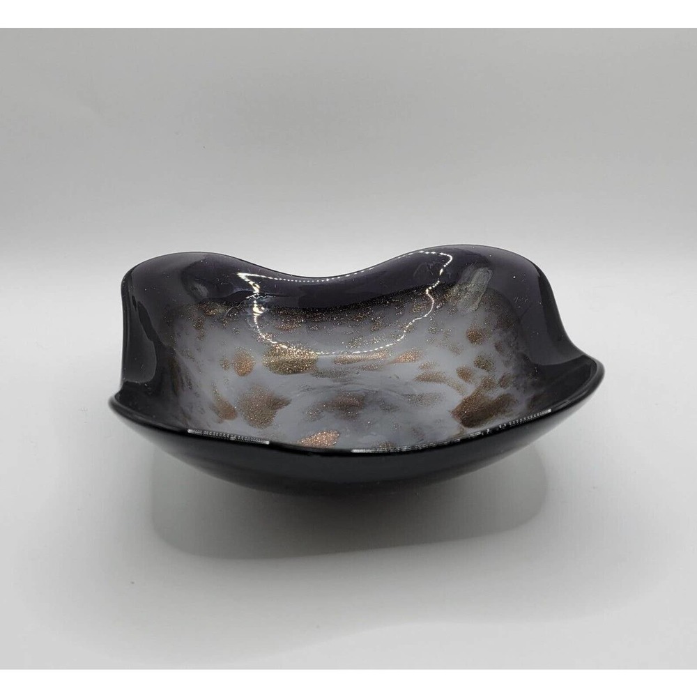 Vintage Amethyst Purple White & Gold 5.5" Square Glass Bowl